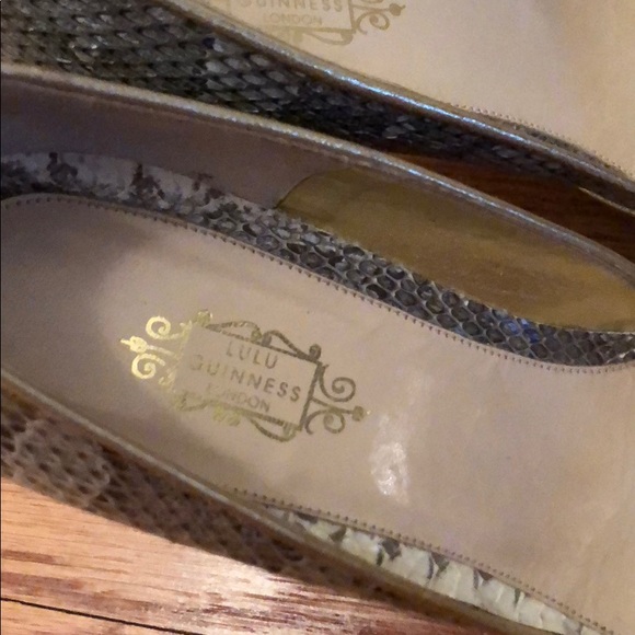 Lulu Guinness Snakeskin Peep Toe Sandals - Picture 5 of 8